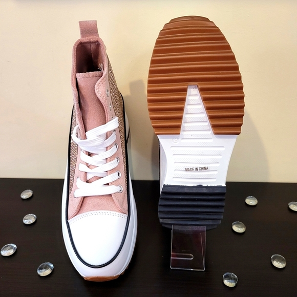 High Top Wedge Bling Pink Sneakers - Picture 3 of 4